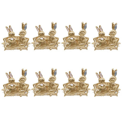 8Gb Jauni Lieldienu salvešu gredzeni Zaķa salvešu gredzeni Matēti zelta salvešu turētāju gredzeni Lieldienu pusdienu galda rotājumiem HWH179