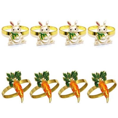 8Gb Jauni Lieldienu salvešu gredzeni Zaķa salvešu gredzeni Matēti zelta salvešu turētāju gredzeni Lieldienu pusdienu galda rotājumiem HWH179