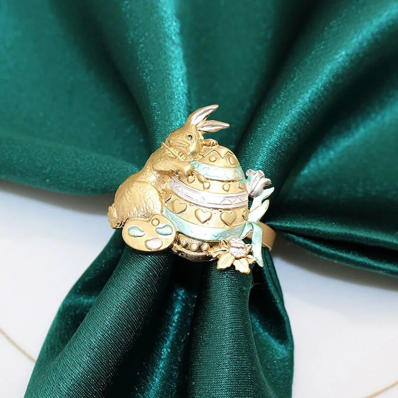 8Gb Jauni Lieldienu salvešu gredzeni Zaķa salvešu gredzeni Matēti zelta salvešu turētāju gredzeni Lieldienu pusdienu galda rotājumiem HWH179