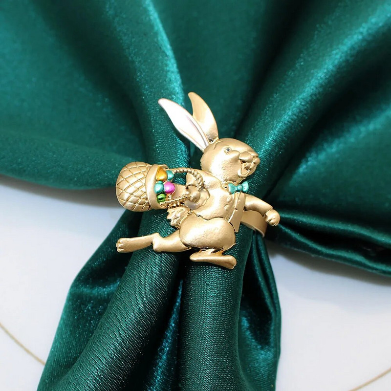 8Gb Jauni Lieldienu salvešu gredzeni Zaķa salvešu gredzeni Matēti zelta salvešu turētāju gredzeni Lieldienu pusdienu galda rotājumiem HWH179