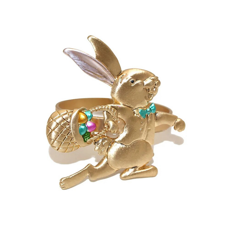 8Gb Jauni Lieldienu salvešu gredzeni Zaķa salvešu gredzeni Matēti zelta salvešu turētāju gredzeni Lieldienu pusdienu galda rotājumiem HWH179