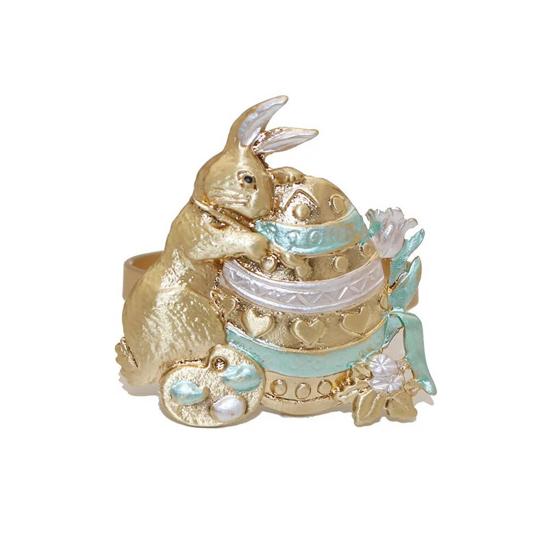 8Gb Jauni Lieldienu salvešu gredzeni Zaķa salvešu gredzeni Matēti zelta salvešu turētāju gredzeni Lieldienu pusdienu galda rotājumiem HWH179