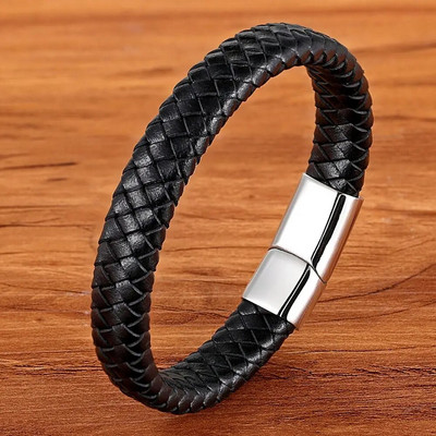 XQNI jaunas klasiskas ģeometriskas pītas vīriešu rokassprādzes 6 stili izvēlei, melna/tērauda poga Modes dizains telpiska dzimšanas dienas dāvana