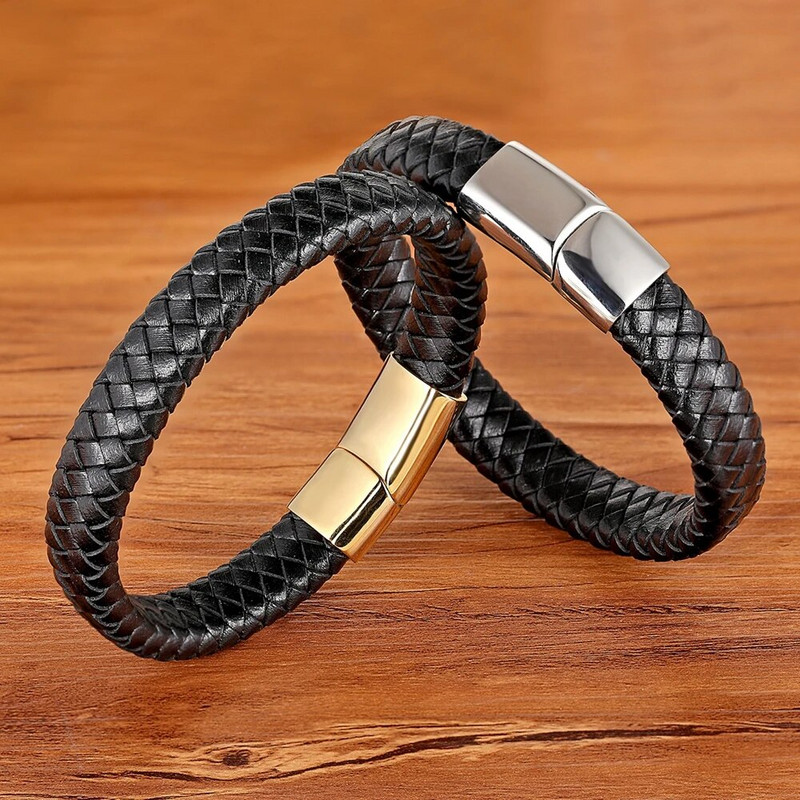 XQNI jaunas klasiskas ģeometriskas pītas vīriešu rokassprādzes 6 stili izvēlei, melna/tērauda poga Modes dizains telpiska dzimšanas dienas dāvana