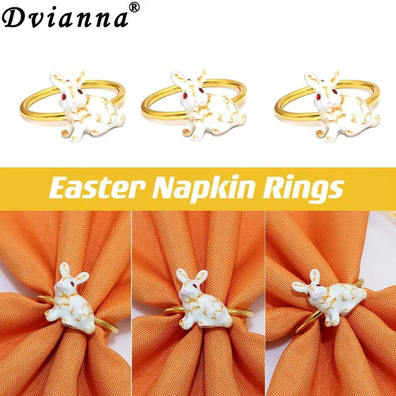 8Gb Jauni zaķu salvešu gredzeni Trušu metāla pasniegšanas salvešu turētājs pavasara Ziemassvētkiem Mājas Lieldienu galda rotājumi HWH90