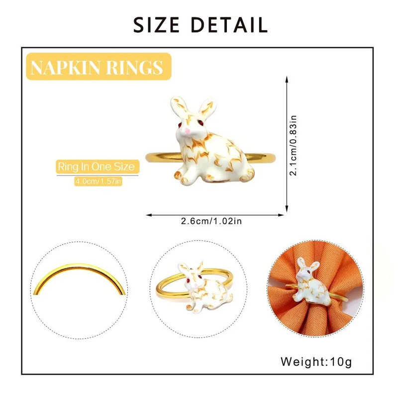 8Gb Jauni zaķu salvešu gredzeni Trušu metāla pasniegšanas salvešu turētājs pavasara Ziemassvētkiem Mājas Lieldienu galda rotājumi HWH90