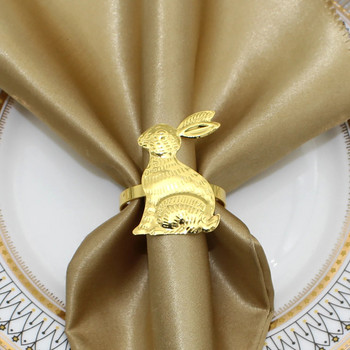 Dvianna Великденски заек Държачи за салфетки Комплект пръстени от 8 метални заешки катарама за салфетки Великденска празнична тема Декорация на маса за хранене HWH35