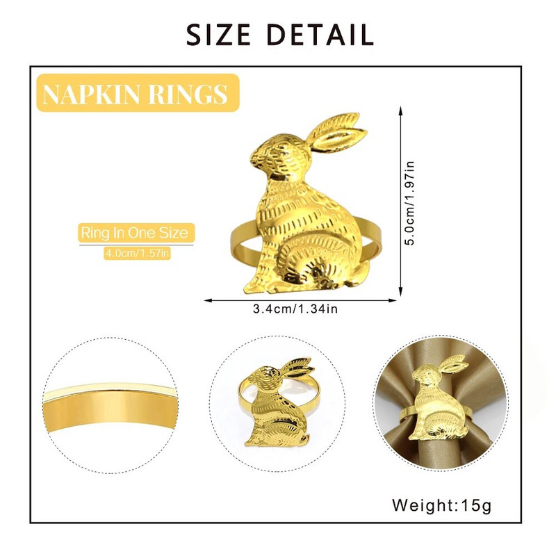 Dvianna lihavõttejänku salvrätikuhoidjad sõrmused 8-st jänesest metallist salvrätikupandlaga lihavõttepühade teemaline söögilaua kaunistus HWH35