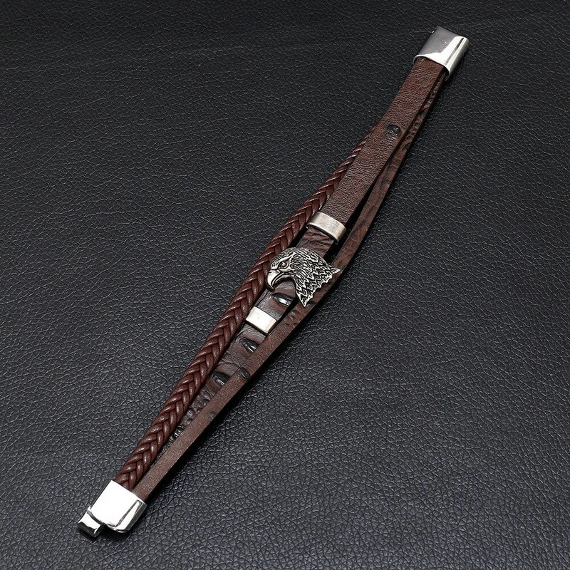 Jaunas ādas rokassprādzes vīriešu nerūsējošā tērauda daudzslāņu pītas virves rokassprādzes vīriešiem sieviešu aproces Rotaslietas Pulsera Hombre