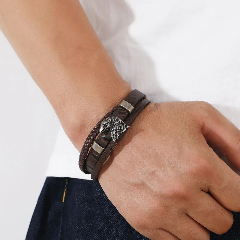 Jaunas ādas rokassprādzes vīriešu nerūsējošā tērauda daudzslāņu pītas virves rokassprādzes vīriešiem sieviešu aproces Rotaslietas Pulsera Hombre