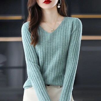 Есен Зима Елегантни модни Harajuku Slim Fit Дамски свободни ежедневни трикотажни изделия с вложка V деколте Пуловери с дълъг ръкав