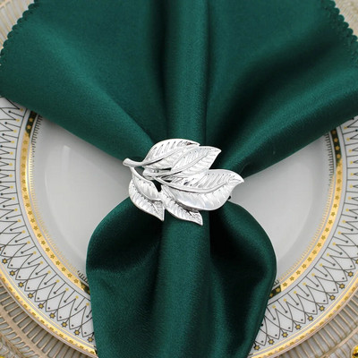 Δαχτυλίδι από χαρτοπετσέτα με φύλλα 12 τμχ. Δαχτυλίδι για χαρτοπετσέτες για την ημέρα των ευχαριστιών Ασημένιο επιτραπέζιο δαχτυλίδι για Χριστουγεννιάτικες γιορτές γάμου Διακόσμηση δείπνου HWL06