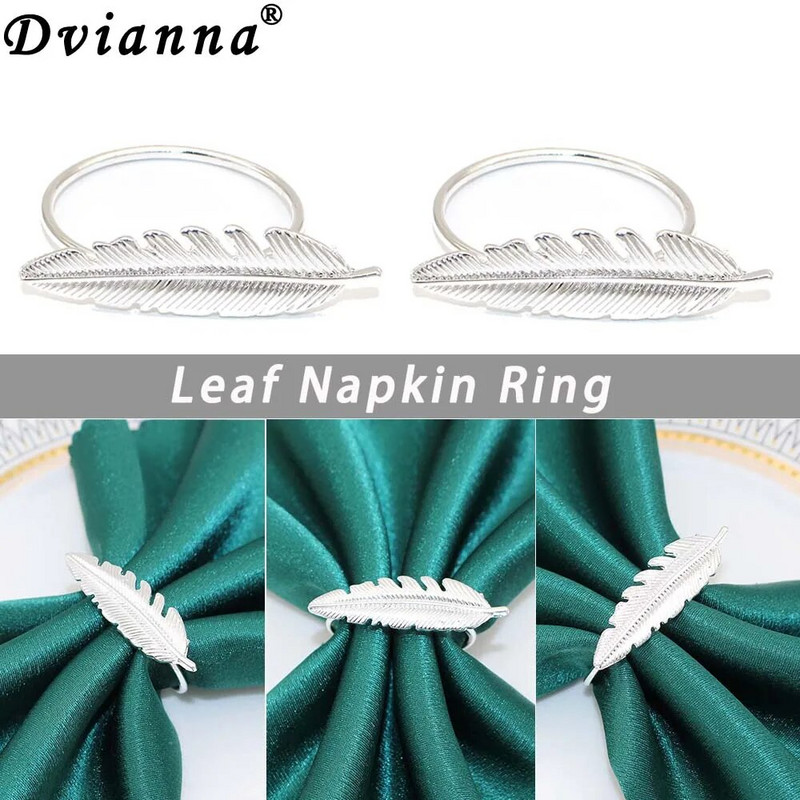 Δαχτυλίδι από χαρτοπετσέτα με φύλλα 12 τμχ. Δαχτυλίδι για χαρτοπετσέτες για την ημέρα των ευχαριστιών Ασημένιο επιτραπέζιο δαχτυλίδι για Χριστουγεννιάτικες γιορτές γάμου Διακόσμηση δείπνου HWL06
