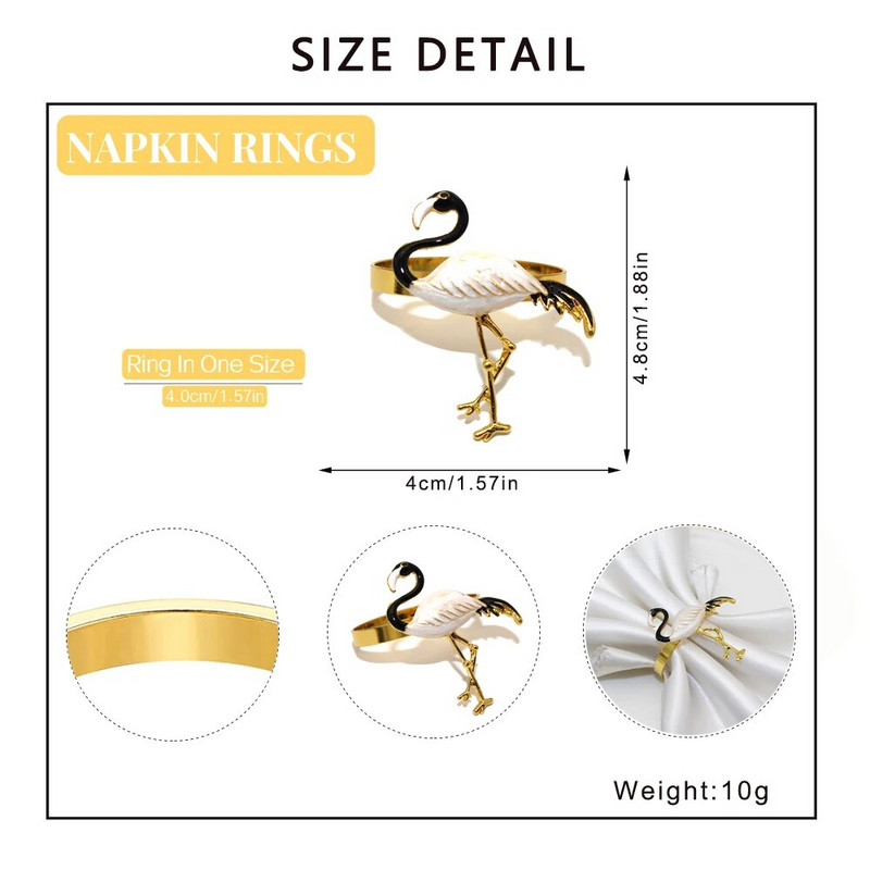 12Gb zelta metāla salvešu gredzeni Flamingo salvešu turētājs kāzu Ziemassvētku ballītei banketu vakariņām auduma dvieļu virtuves dekors HWE16