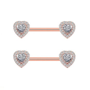 Double Heart Starbeauty Surgical Steel CZ Pink Heart 14G CZ Δαχτυλίδια θηλών Barbells θηλή κοσμήματα body piercing κοσμήματα μόδας