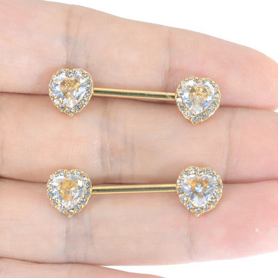 Double Heart Starbeauty Surgical Steel CZ Pink Heart 14G CZ Nipple Rings Stieņi sprauslas rotaslietas ķermeņa pīrsings rotaslietas Mode