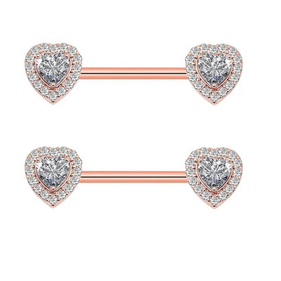 Double Heart Starbeauty Surgical Steel CZ Pink Heart 14G CZ Nipple Rings Stieņi sprauslas rotaslietas ķermeņa pīrsings rotaslietas Mode