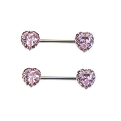 Double Heart Starbeauty Surgical Steel CZ Pink Heart 14G CZ Nipple Rings Stieņi sprauslas rotaslietas ķermeņa pīrsings rotaslietas Mode
