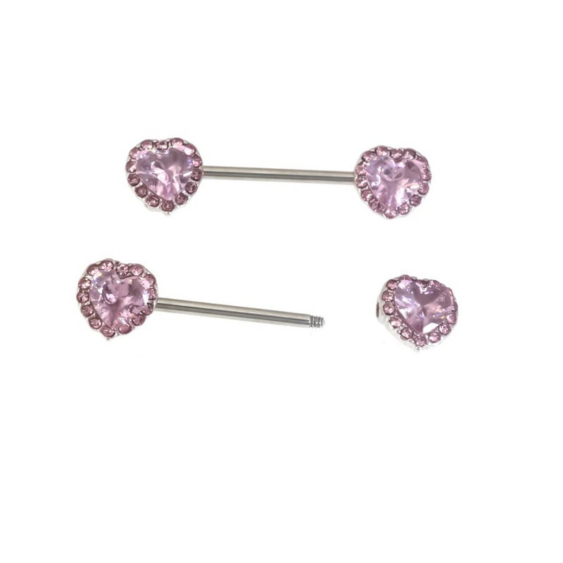 Double Heart Starbeauty Surgical Steel CZ Pink Heart 14G CZ Nipple Rings Stieņi sprauslas rotaslietas ķermeņa pīrsings rotaslietas Mode