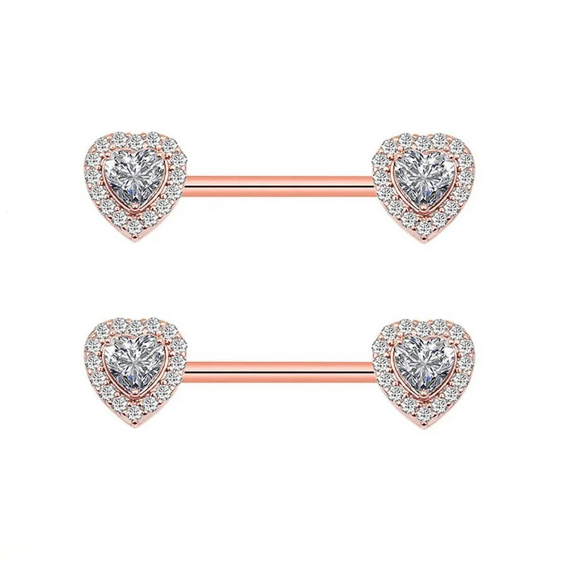 Double Heart Starbeauty Surgical Steel CZ Pink Heart 14G CZ Nipple Rings Stieņi sprauslas rotaslietas ķermeņa pīrsings rotaslietas Mode