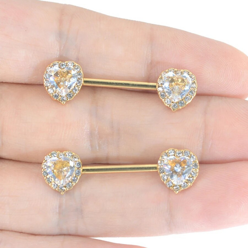 Double Heart Starbeauty Surgical Steel CZ Pink Heart 14G CZ Nipple Rings Stieņi sprauslas rotaslietas ķermeņa pīrsings rotaslietas Mode