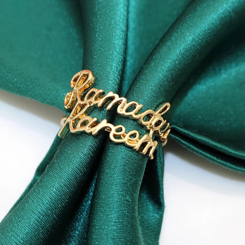 12 gab Zelta Ramadan Kareem salvešu gredzeni Ramadāna rotājumi Eid Mubarak Musulmaņu laime Ramadāna mājas ballīšu piederumi HWM253