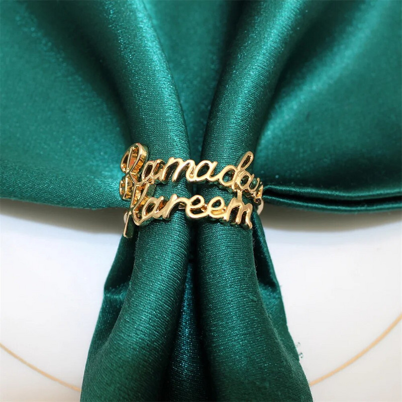 12 gab Zelta Ramadan Kareem salvešu gredzeni Ramadāna rotājumi Eid Mubarak Musulmaņu laime Ramadāna mājas ballīšu piederumi HWM253