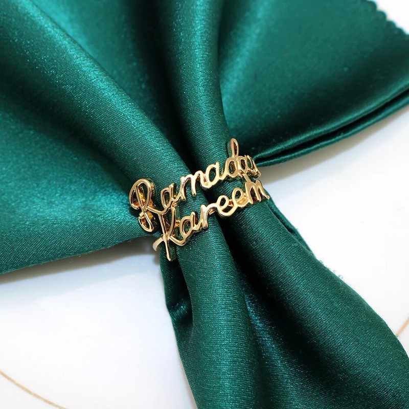 12 gab Zelta Ramadan Kareem salvešu gredzeni Ramadāna rotājumi Eid Mubarak Musulmaņu laime Ramadāna mājas ballīšu piederumi HWM253