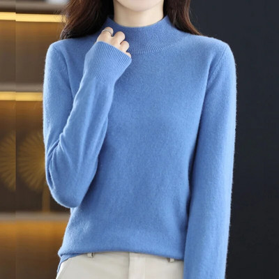 Sieviešu rudens džemperis ar garām piedurknēm, 100% merino vilnas džemperis, silts kašmira džemperis, šūti trikotāžas džemperi