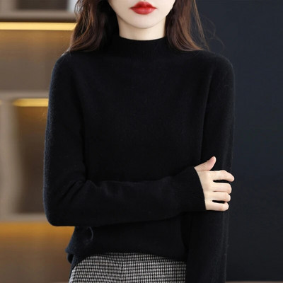 Sieviešu rudens džemperis ar garām piedurknēm, 100% merino vilnas džemperis, silts kašmira džemperis, šūti trikotāžas džemperi