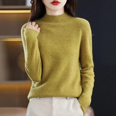 Sieviešu rudens džemperis ar garām piedurknēm, 100% merino vilnas džemperis, silts kašmira džemperis, šūti trikotāžas džemperi