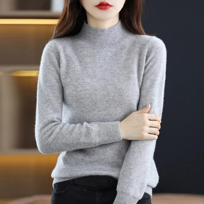 Sieviešu rudens džemperis ar garām piedurknēm, 100% merino vilnas džemperis, silts kašmira džemperis, šūti trikotāžas džemperi