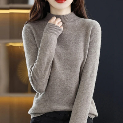 Sieviešu rudens džemperis ar garām piedurknēm, 100% merino vilnas džemperis, silts kašmira džemperis, šūti trikotāžas džemperi