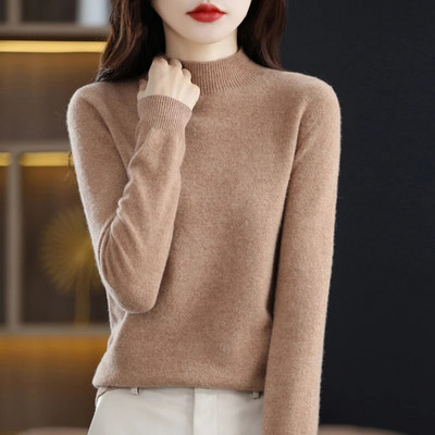 Sieviešu rudens džemperis ar garām piedurknēm, 100% merino vilnas džemperis, silts kašmira džemperis, šūti trikotāžas džemperi