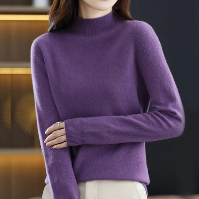 Sieviešu rudens džemperis ar garām piedurknēm, 100% merino vilnas džemperis, silts kašmira džemperis, šūti trikotāžas džemperi