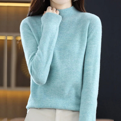 Sieviešu rudens džemperis ar garām piedurknēm, 100% merino vilnas džemperis, silts kašmira džemperis, šūti trikotāžas džemperi