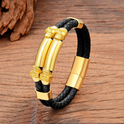 Goth Rock nerūsējošā tērauda panks vīrietis rokassprādze skelets galvaskauss smago metālu aksesuāri dizains ādas aproces vīriešiem vasaras rotaslietas