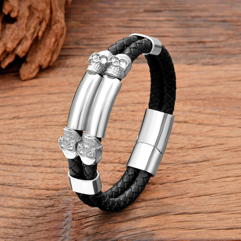 Goth Rock nerūsējošā tērauda panks vīrietis rokassprādze skelets galvaskauss smago metālu aksesuāri dizains ādas aproces vīriešiem vasaras rotaslietas
