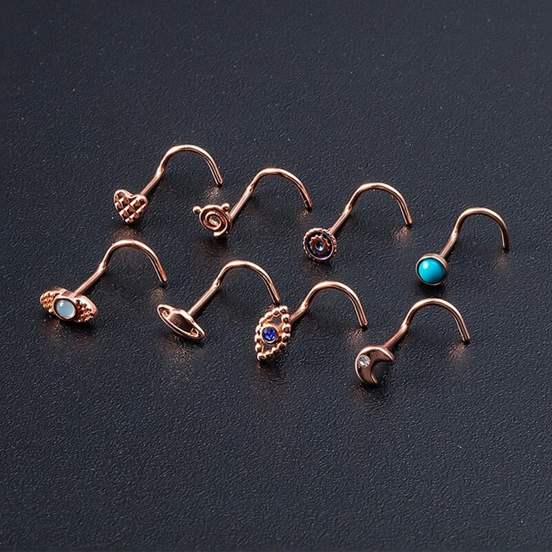 1 ΤΕΜ Δαχτυλίδια για τρύπημα μύτης 20G Ατσάλινο ράβδο μύτης διάφραγμα μύτης 5-σχήμα βίδες Καρφώματα μύτης Λεπτά κοσμήματα διάτρησης στη μύτη