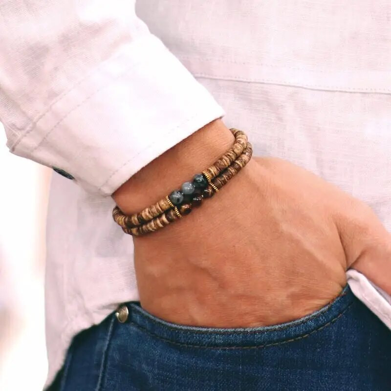 Nova narukvica od perli od prirodnog drva Homme Minimalist 5 mm Narukvica od kokosove ljuske Muški dodaci Lava Tiger Eyes Stone Narukvica Pulseira