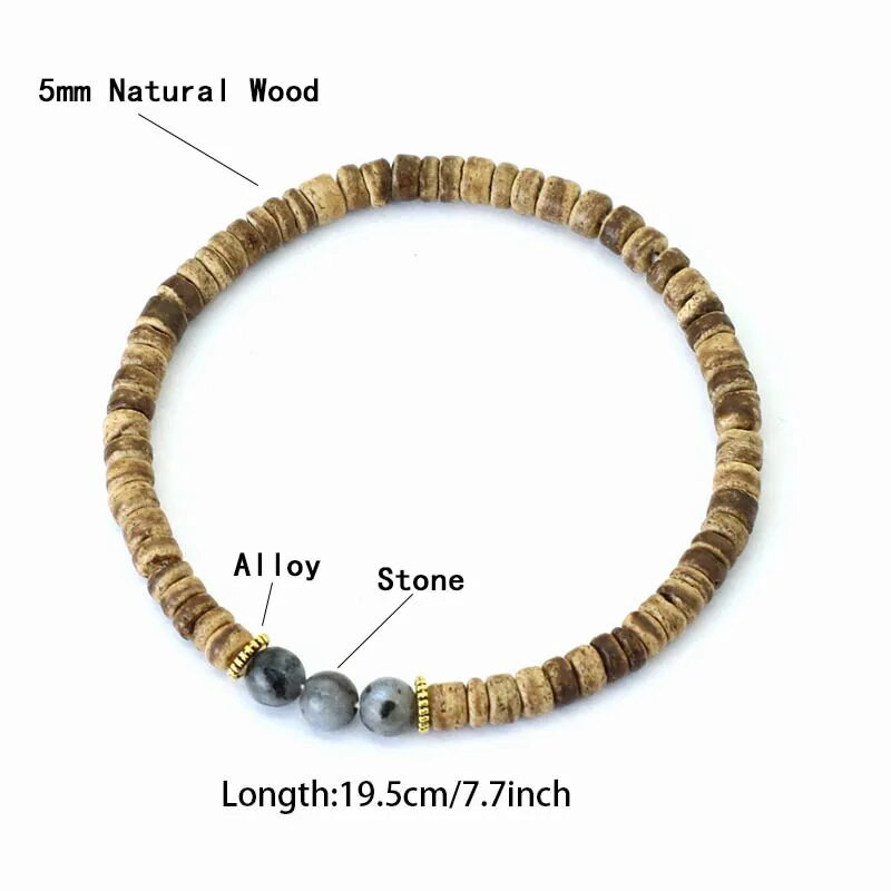 Nova narukvica od perli od prirodnog drva Homme Minimalist 5 mm Narukvica od kokosove ljuske Muški dodaci Lava Tiger Eyes Stone Narukvica Pulseira