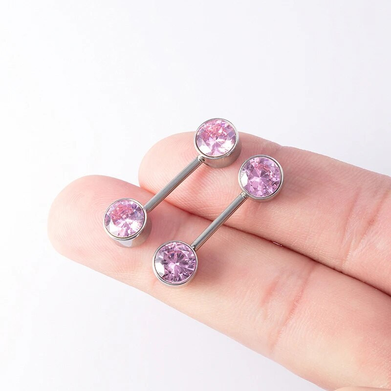 1 pāra krūšu pīrsinga stienis, cirkona krūšu gredzens, kristāla krūšu aizsargs, nerūsējošā tērauda stienis sievietēm, seksīgas ķermeņa rotaslietas, 14 g