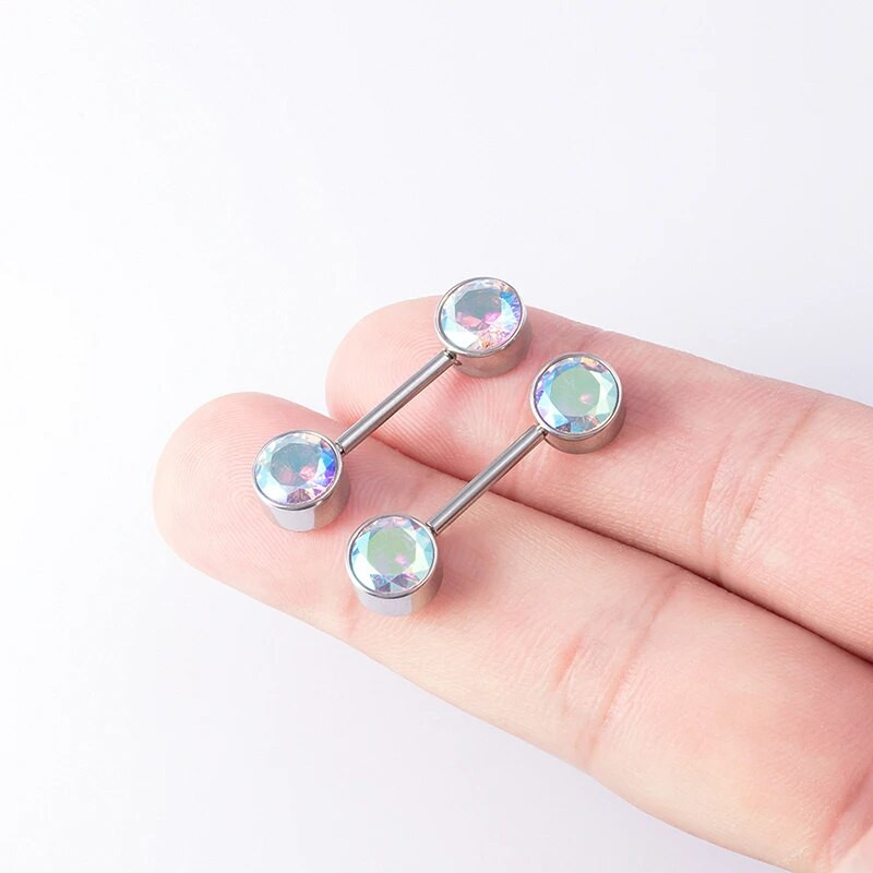 1 pāra krūšu pīrsinga stienis, cirkona krūšu gredzens, kristāla krūšu aizsargs, nerūsējošā tērauda stienis sievietēm, seksīgas ķermeņa rotaslietas, 14 g