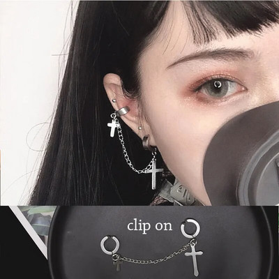1 tk New Arrival Punk võlts augustamine kõhre klamber kõrvarõngastega kõrvamanseti väike ristrõngas kõrvarõngad kettnaastudega ühe kõrvaga