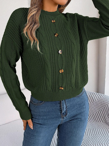 Модни пуловери и пуловери Дамски 2023 Есен Зима Ежедневни копчета Трикотаж с дълъг ръкав Бяло Сиво Зелено