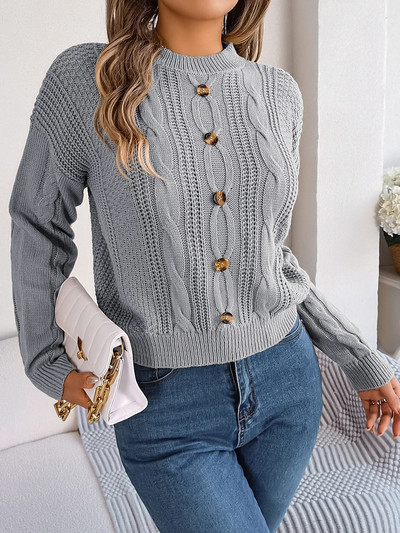 Naiste moodsad pulloverid ja kampsunid 2023. aasta sügistalv vabaaja nööbid pikkade varrukatega kudum Valge hall roheline