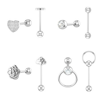 1-4 τμχ Δαχτυλίδια γλώσσας Flower Stud Barbell Piercing Bar από ανοξείδωτο ατσάλι χόνδρινο σκουλαρίκι Helix for Women Fashion Body Jewelry 14G