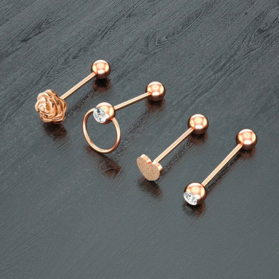 1-4db Nyelvgyűrűk Virág Stud Súly Piercing Rúd Rozsdamentes Acél Porc Fülbevaló Helix női Divat Testékszer 14G