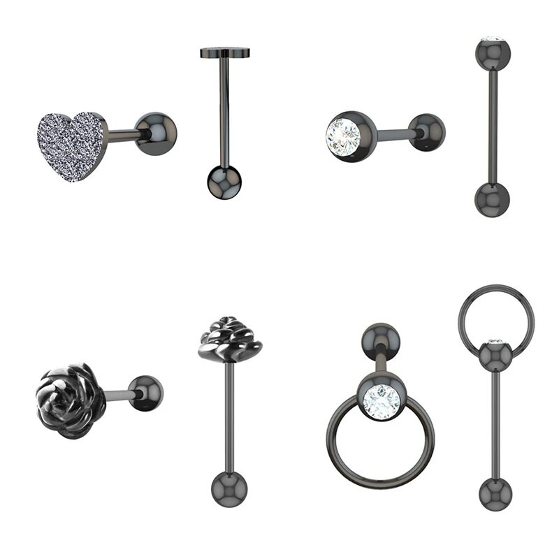 1-4db Nyelvgyűrűk Virág Stud Súly Piercing Rúd Rozsdamentes Acél Porc Fülbevaló Helix női Divat Testékszer 14G