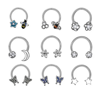 1tk Moon Star ninarõngas rõngas vaheseina augustamine roostevabast terasest spiraalkõrva kõhre kõrvarõngas Tragus BCR hobuseraua keha ehe 16G
